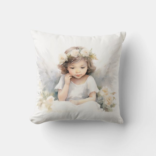 Angel-Girl mit Blume Kissen (Vorderseite)