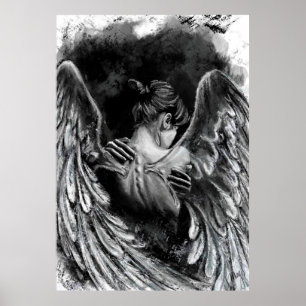 Angel Girl Poster - Schwarz-Weiß-Malerei
