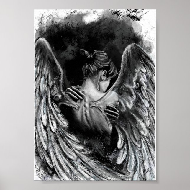 Angel Girl Poster - Schwarz-Weiß-Malerei (Vorne)