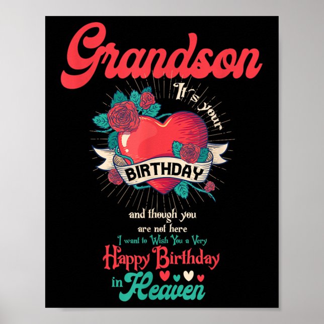 Angel Grandson Happy Birthday in Heaven Memorial D Poster (Vorne)