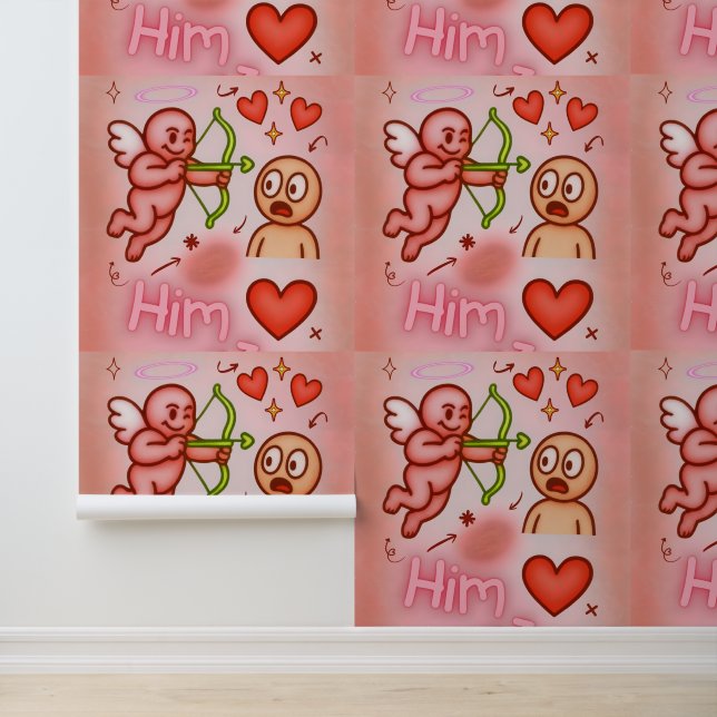 Angel Graphic Pink Heart Floral Vinyl  Tapete (Anwendung)