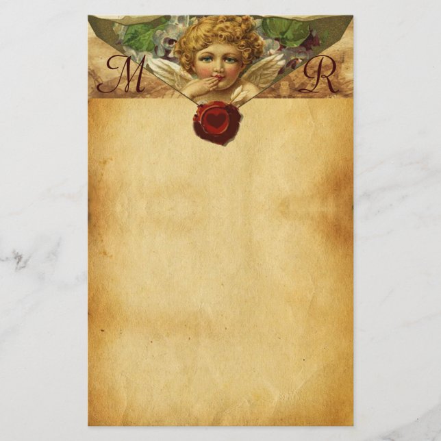 ANGEL HEART WAX SIEGEL PARCHMENT Monogramm Briefpapier (Vorderseite)