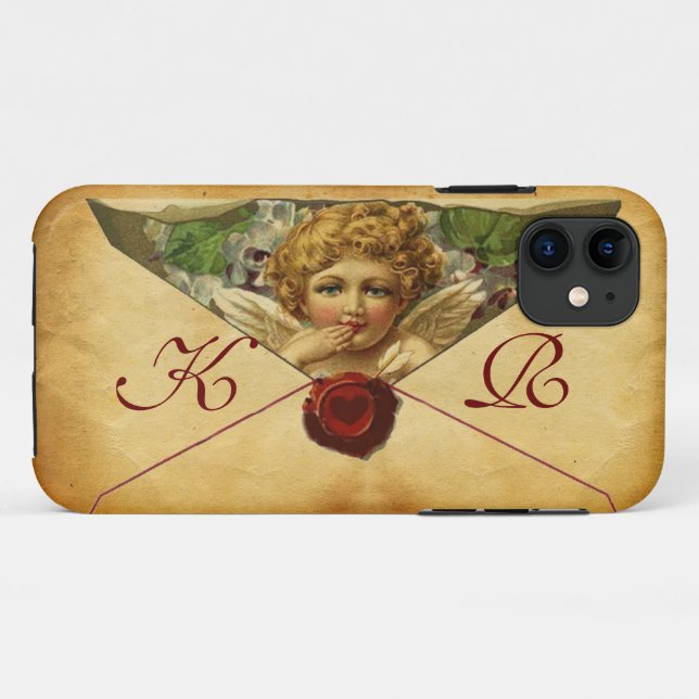 ANGEL HEART WAX SIEGEL PARCHMENT Monogramm Case-Mate iPhone Hülle (Rückseite (Horizontal))
