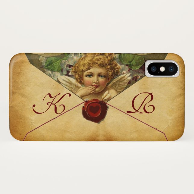 ANGEL HEART WAX SIEGEL PARCHMENT Monogramm Case-Mate iPhone Hülle (Rückseite (Horizontal))