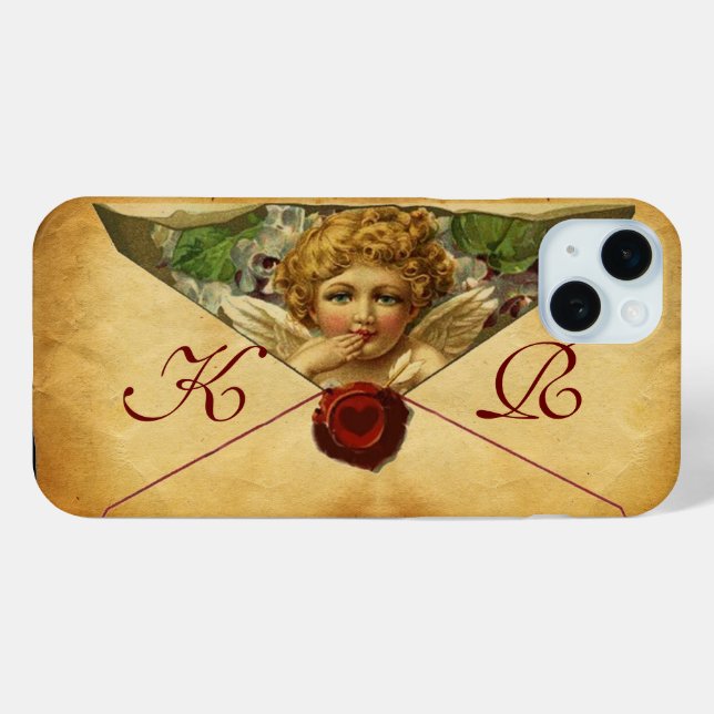 ANGEL HEART WAX SIEGEL PARCHMENT Monogramm Case-Mate iPhone Hülle (Rückseite (Horizontal))