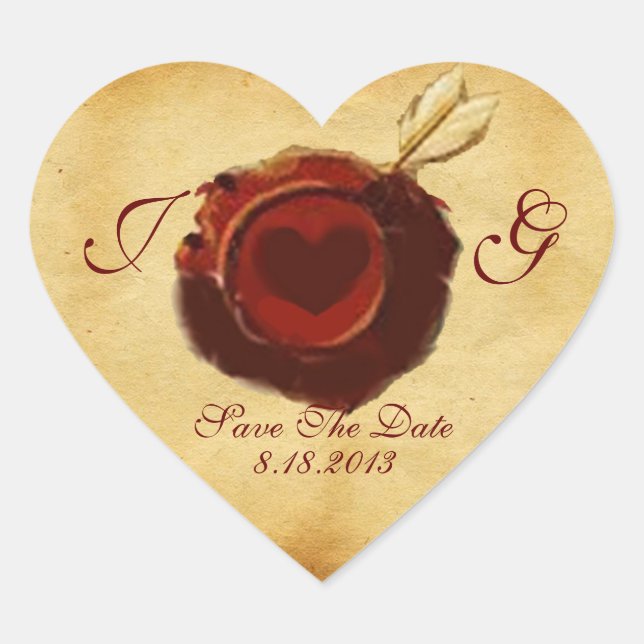 ANGEL HEART WAX SIEGEL PARCHMENT Monogramm Herz-Aufkleber (Vorderseite)