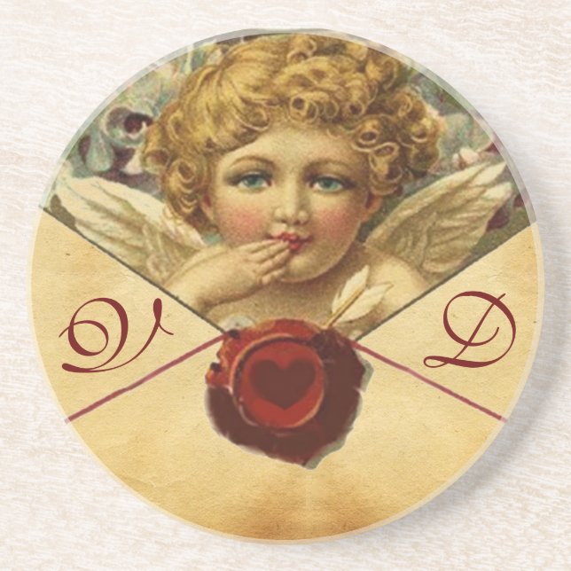 ANGEL HEART WAX SIEGEL PARCHMENT Monogramm Sandstein Untersetzer (Vorne)