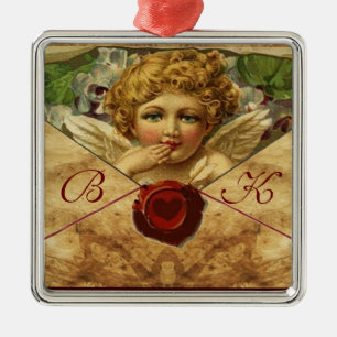 ANGEL HEART WAX SIEGEL PARCHMENT Monogramm Silbernes Ornament