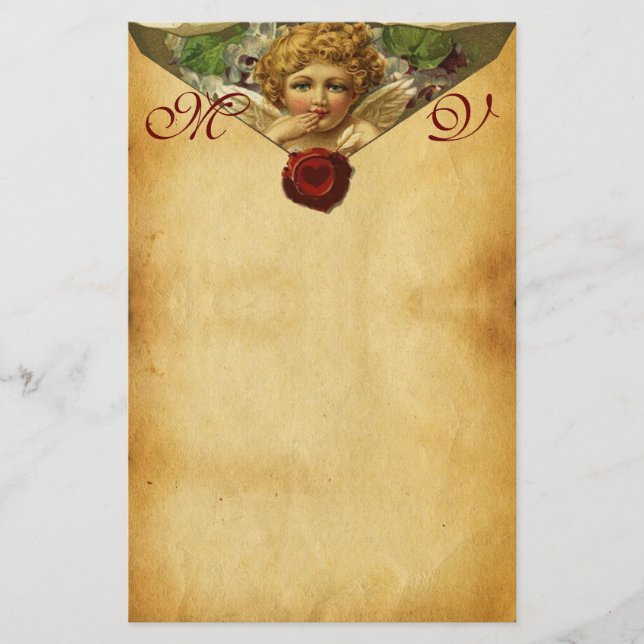 ANGEL HEART WAX SIEGEL PARCHMENT Valentine Monogra Briefpapier (Vorderseite)