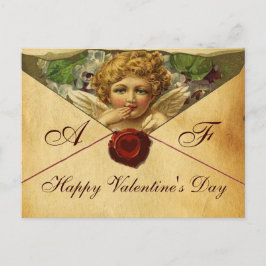 ANGEL HEART WAX SIEGEL PARCHMENT VALENTINE Monogra Feiertagspostkarte