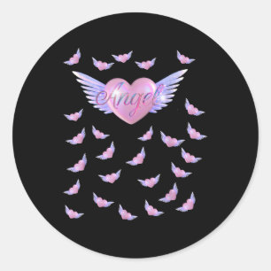 Angel Herz mit Flügeln Runder Aufkleber