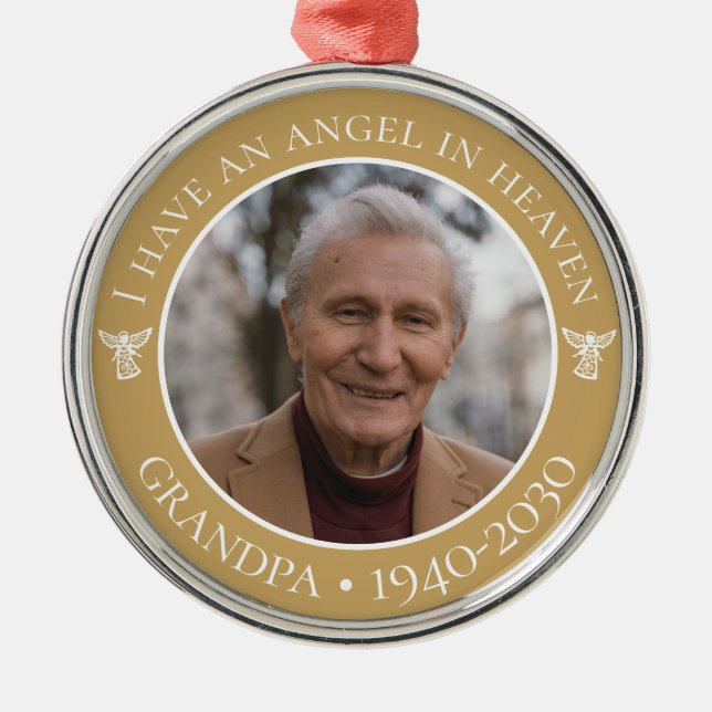 Angel im Heaven-Grandpa-Foto Ornament Aus Metall (Vorne)