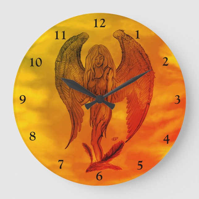 Angel im Tattoo Style Große Wanduhr (Vorderseite)