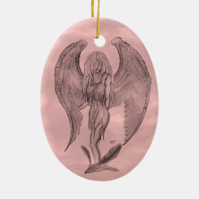 Angel im Tattoo Style Keramik Ornament (Hinten)