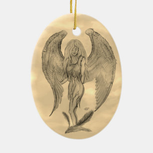 Angel im Tattoo Style Keramik Ornament