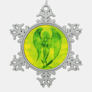 Angel im Tattoo Style Schneeflocken Zinn-Ornament