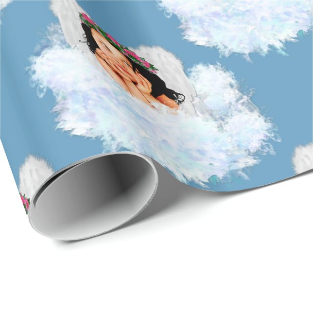 Angel in der Wolke 3-blaue GIFT-WRAPPING-PAPIER Geschenkpapier (Rolleneckpunkt)