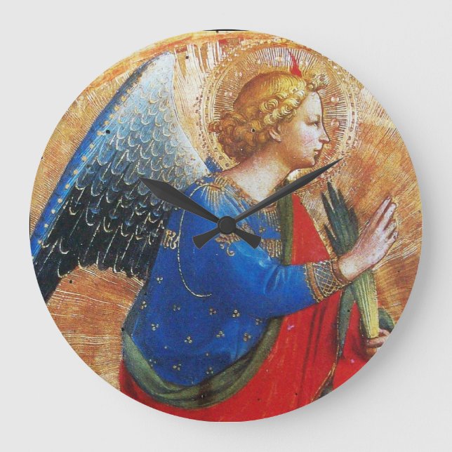 ANGEL IN GOLD ROT UND BLAU GROßE WANDUHR (Vorderseite)