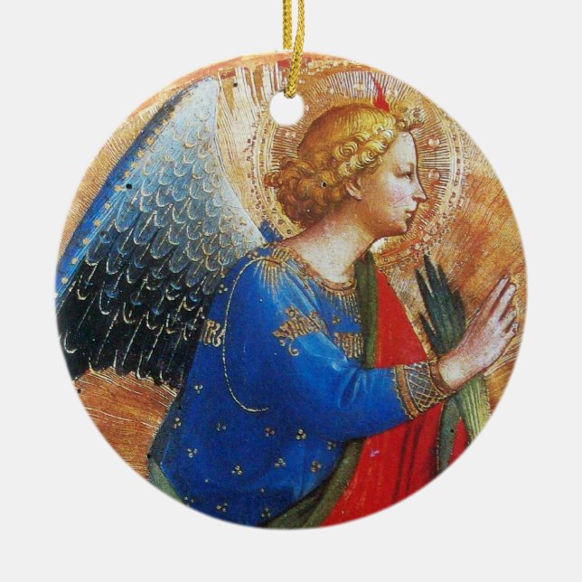 ANGEL IN GOLD ROT UND BLAU, Sapphire Gem Stein Keramikornament (Vorne)