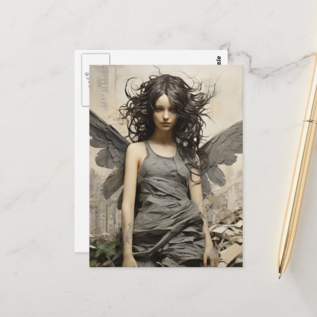 Angel in Grau Postkarte (Vorderseite/Rückseite Beispiel)