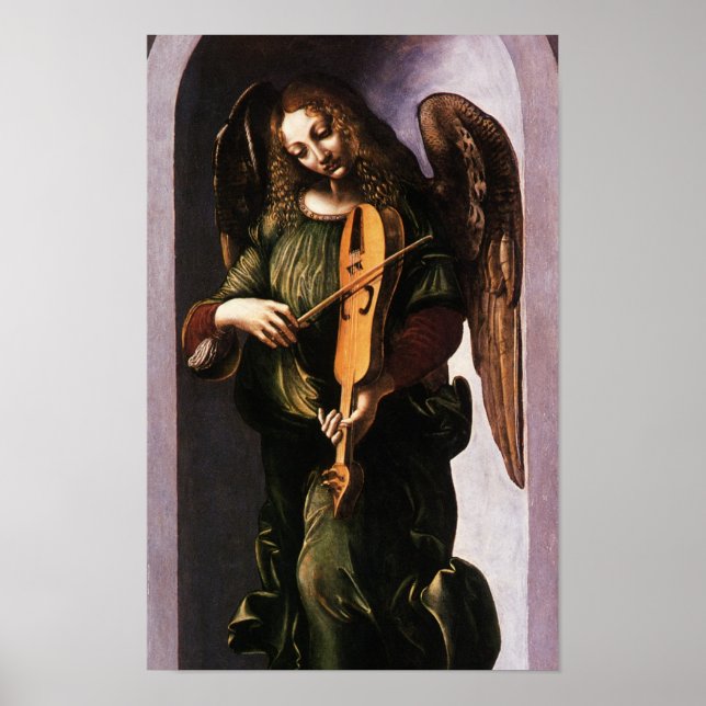 Angel in Grün mit Vielle von Leonardo da Vinci Poster (Vorne)