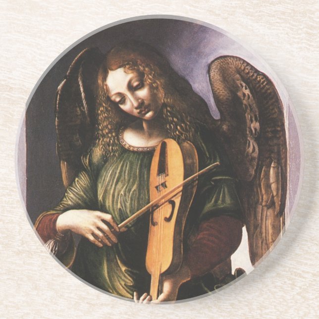 Angel in Grün mit Vielle von Leonardo da Vinci Untersetzer (Vorne)