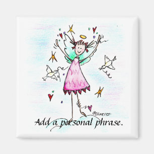 Angel in Red Gown hat Herz- und Friedenstaube Skiz Magnet