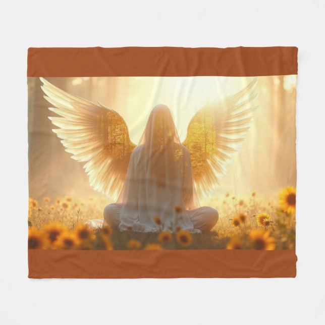 Angel in the sunflowers at sunset fleecedecke (Vorderseite (Horizontal))