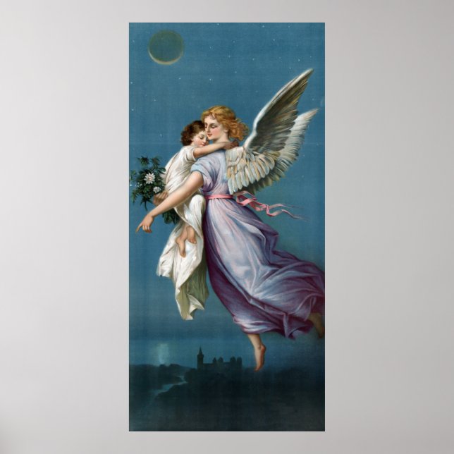 Angel & Kind im Himmel Retro Vintage Poster (Vorne)