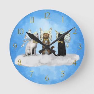 Angel Kitty Choir Sitting On A Cloud Runde Wanduhr