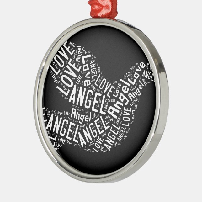 Angel Liebe Dove, weiß auf schwarz Silbernes Ornament (Links)