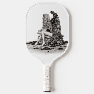 Angel , lost in thought , black and white Design Pickleball Schläger