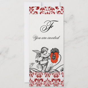 ANGEL MALERIEREN EIN ROTES BLUME-DAMASK-MONOGRAM-E EINLADUNG