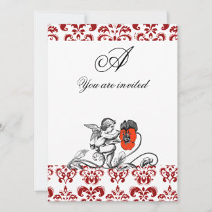 ANGEL MALERIEREN EIN ROTES BLUME-DAMASK-MONOGRAM EINLADUNG