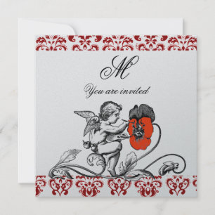 ANGEL MALERIEREN EINE ROTE BLUME DAMASK MONOGRAMM EINLADUNG