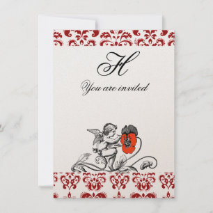 ANGEL MALERIEREN EINE ROTE BLUME DAMASK MONOGRAMM  EINLADUNG