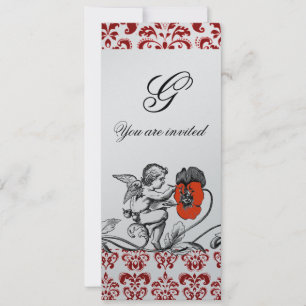 ANGEL MALERIEREN EINE ROTE BLUME DAMASK MONOGRAMM  EINLADUNG