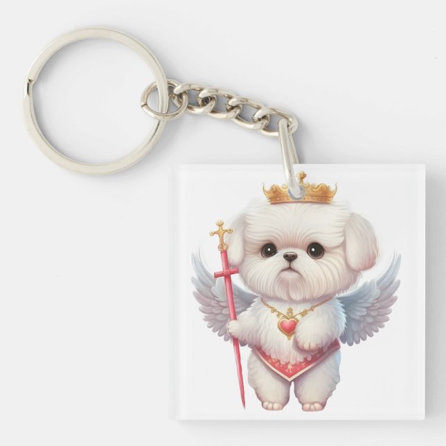 Angel Maltese Puppy, Maltes Hundeliebhaber und Bes Schlüsselanhänger (Vorderseite)