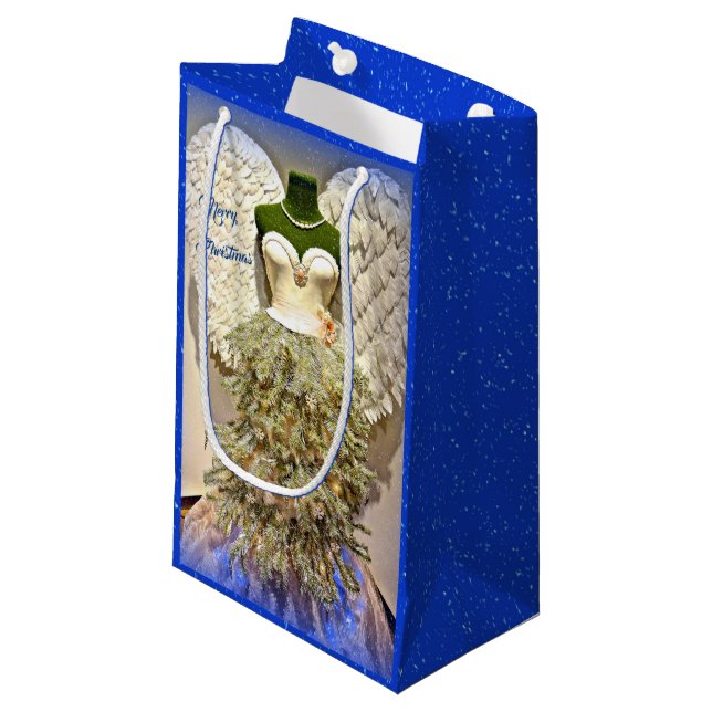 Angel Mannequin Kleid Form Weihnachtsbaum Kleine Geschenktüte (Vorderseite Schrägansicht)