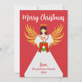 Angel Merry Christmas Red Green Wreath Wings Name Feiertagskarte
