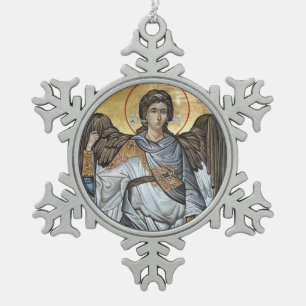 Angel Michael Schneeflocken Zinn-Ornament