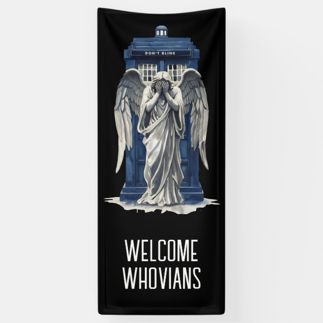 Angel mit Blue Police Box 1 Banner (Vertikal)