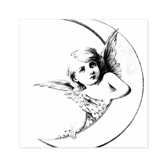 ANGEL MIT CRESCENT MOON RUBBER BRIEFMARKE GUMMISTEMPEL (Prägung)