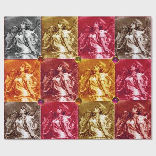 ANGEL MIT FEATHER, FARBEN GEMSTONS Weihnachten Geschenkpapier (Flach)