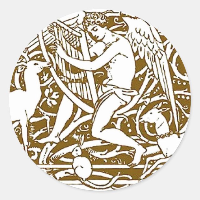 Angel mit Harp Runder Aufkleber (Vorderseite)