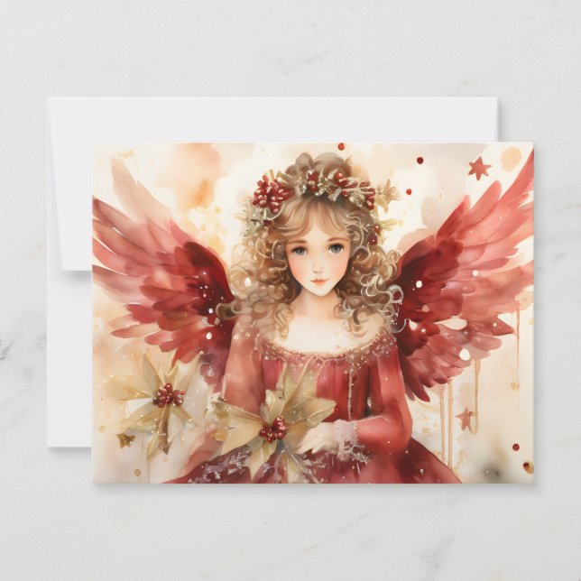 Angel mit Red Wings Christmas Feiertagskarte (Vorderseite)