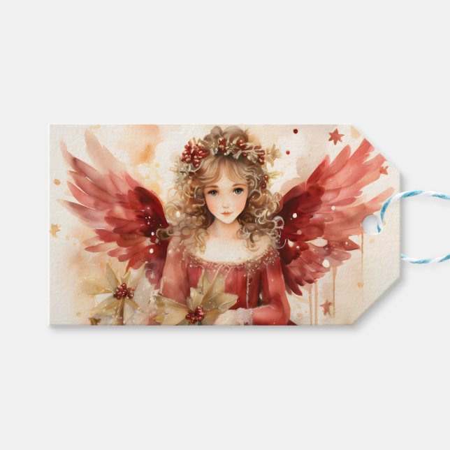 Angel mit Red Wings Christmas Geschenkanhänger (Vorderseite (Horizontal))