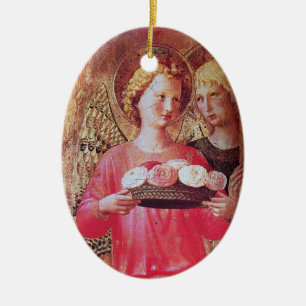 ANGEL MIT ROSE Pink Amethyst Gem Stein Keramikornament