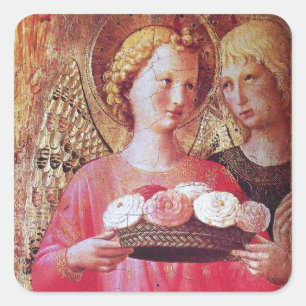 ANGEL MIT ROSE QUADRATISCHER AUFKLEBER