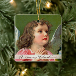 Angel mit Weihnachtsbanner beten Keramikornament